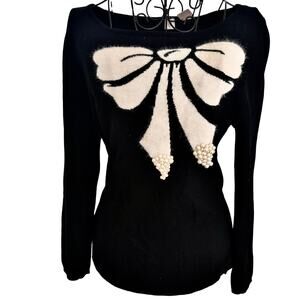 Rare Vintage Y2K Anthropologie Cross Stitch Heart Cashmere Angora Pearl Sweater
